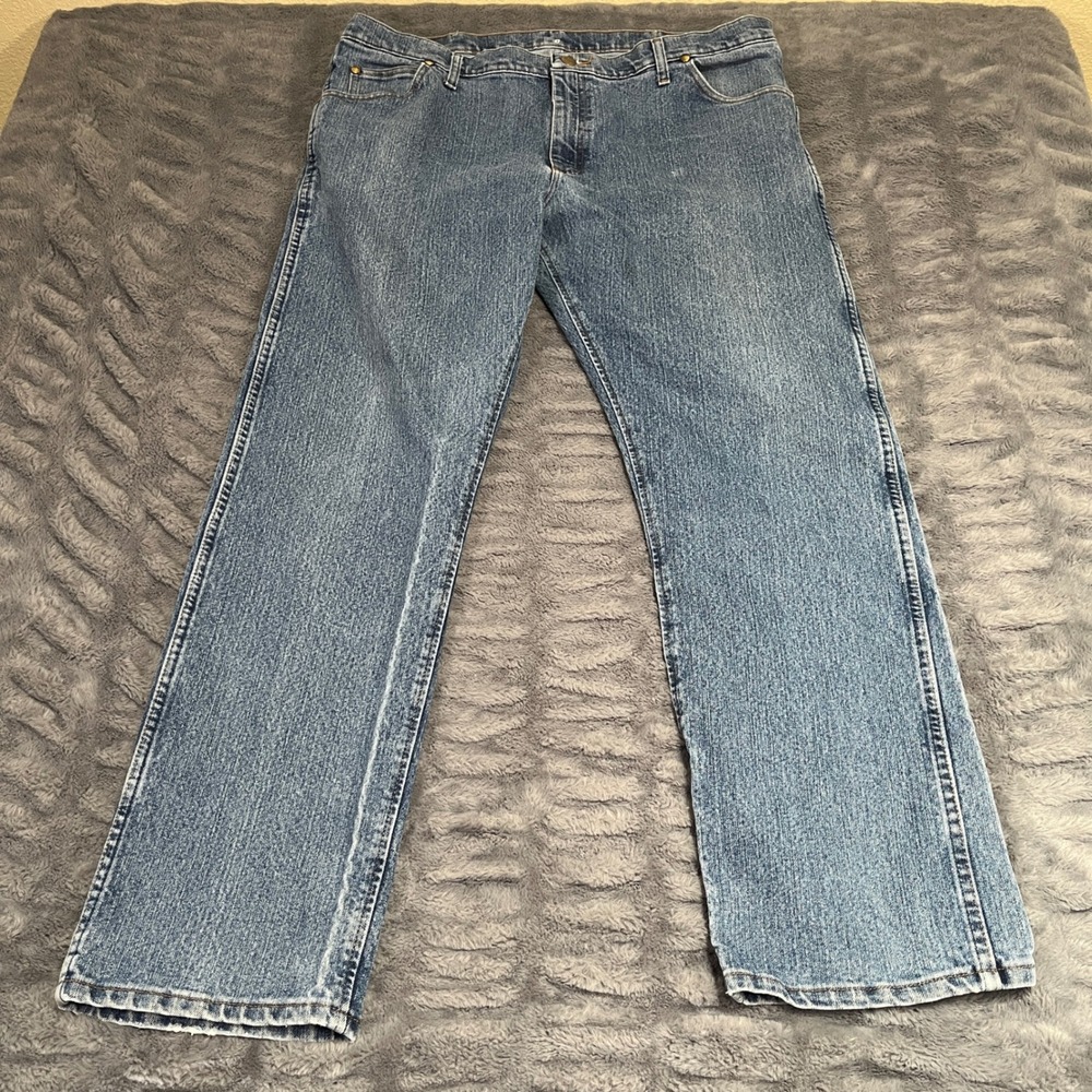 Wrangler Mens Regular Fit Straight Leg Blue Jeans 47MACMS 40x32 Stretch Denim